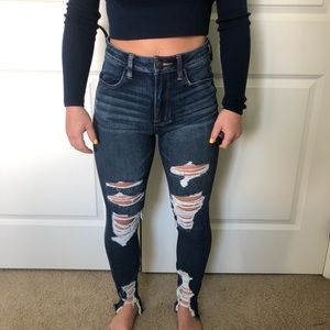 American eagle, dark wash, ripped jeans.
